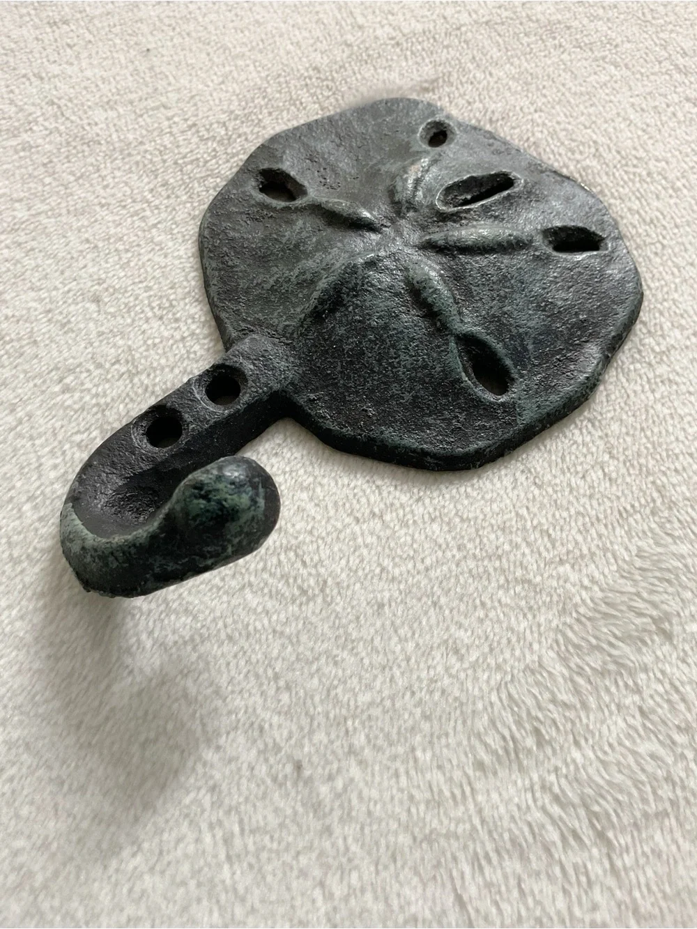 Sand Dollar Cast Metal Wall Hook Verdigris Coastal Beach Decor